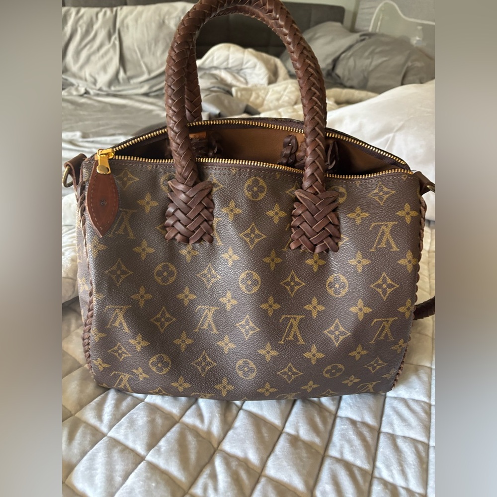 Vintage BOHO Louis Vuitton Brown Monogram Braided Handle Satchel - Picture 4 of 5